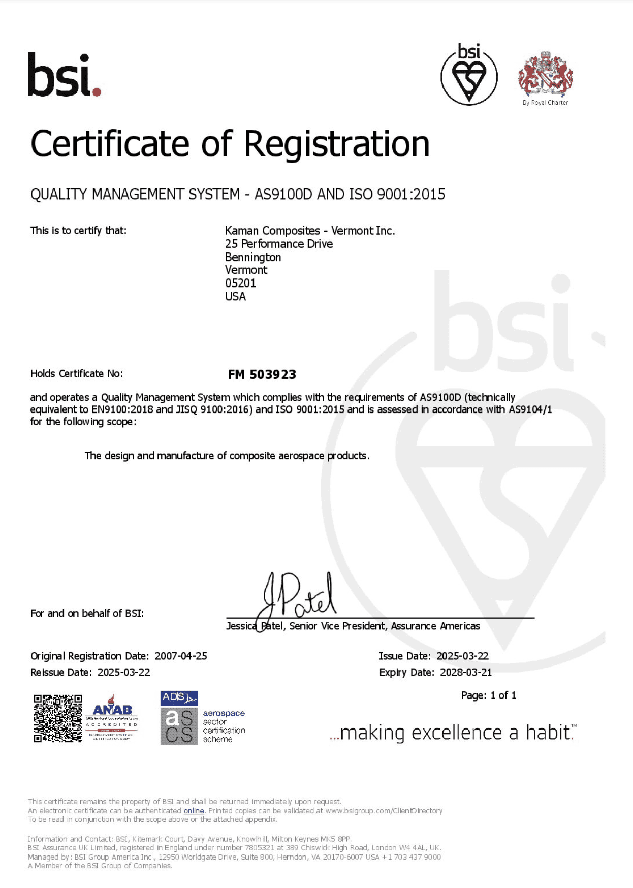 ISO AS9100 Certificate