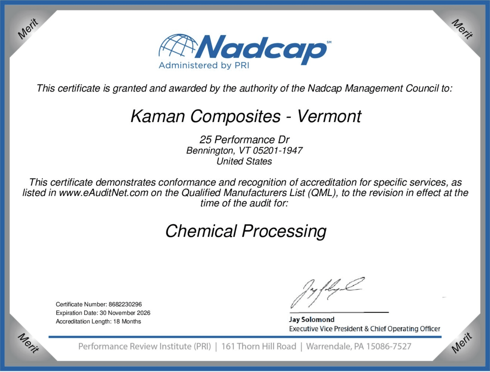 Nadcap Certificate